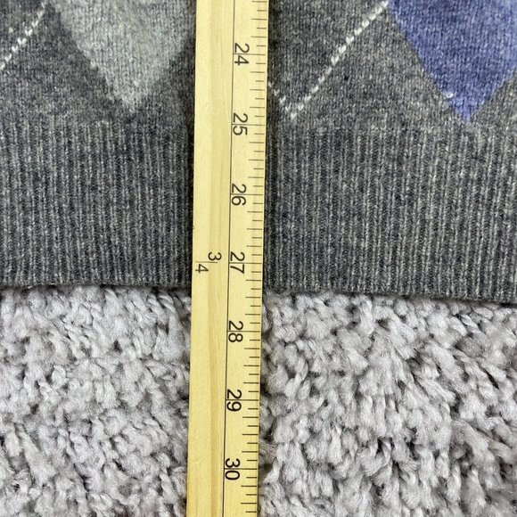 Jos A Bank Crewneck Sweater Mens Size Large Gray & Blue Argyle Lambswool Blend - Picture 9 of 9
